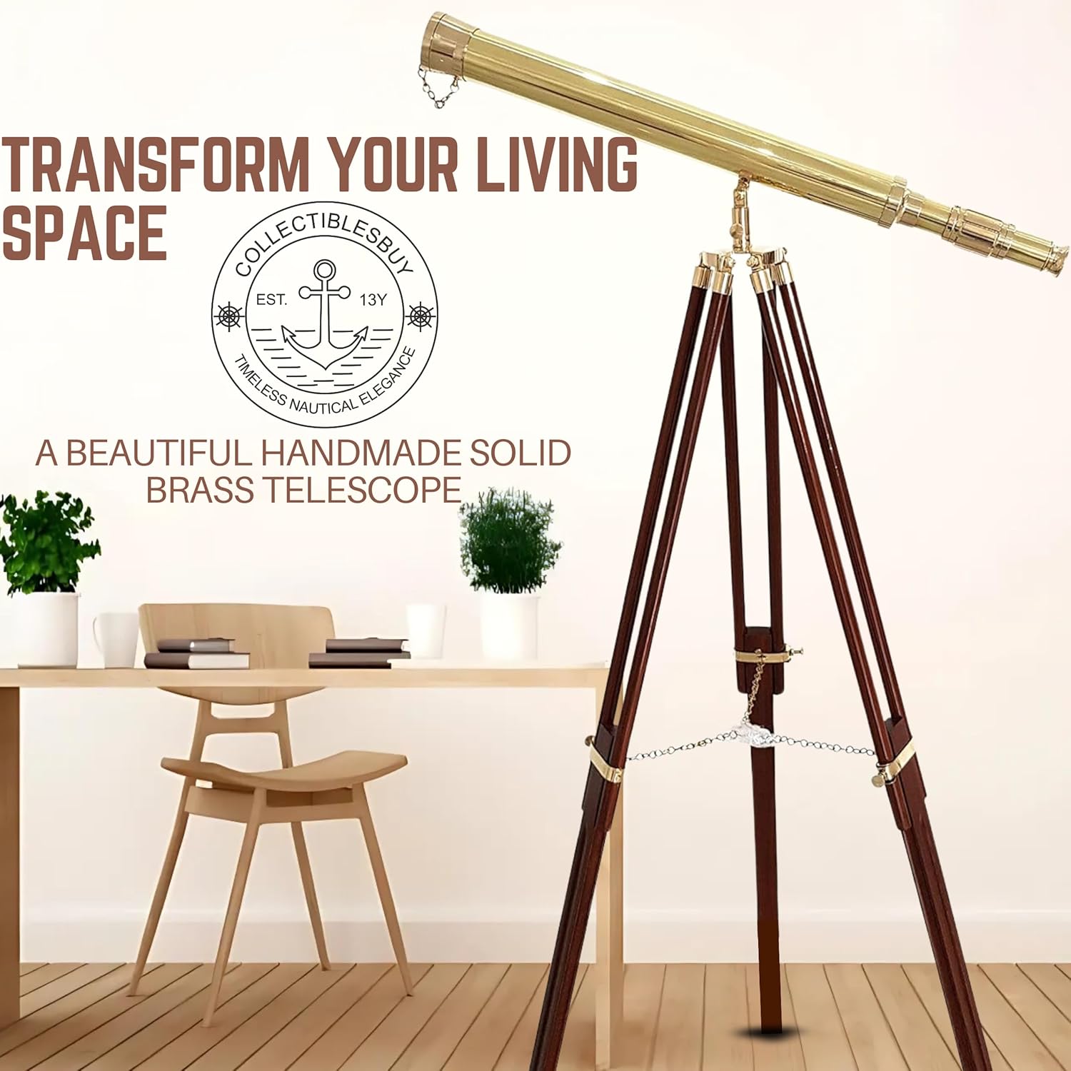 Brass Floor Standing Telescope 55" with Wooden Tripod view 7