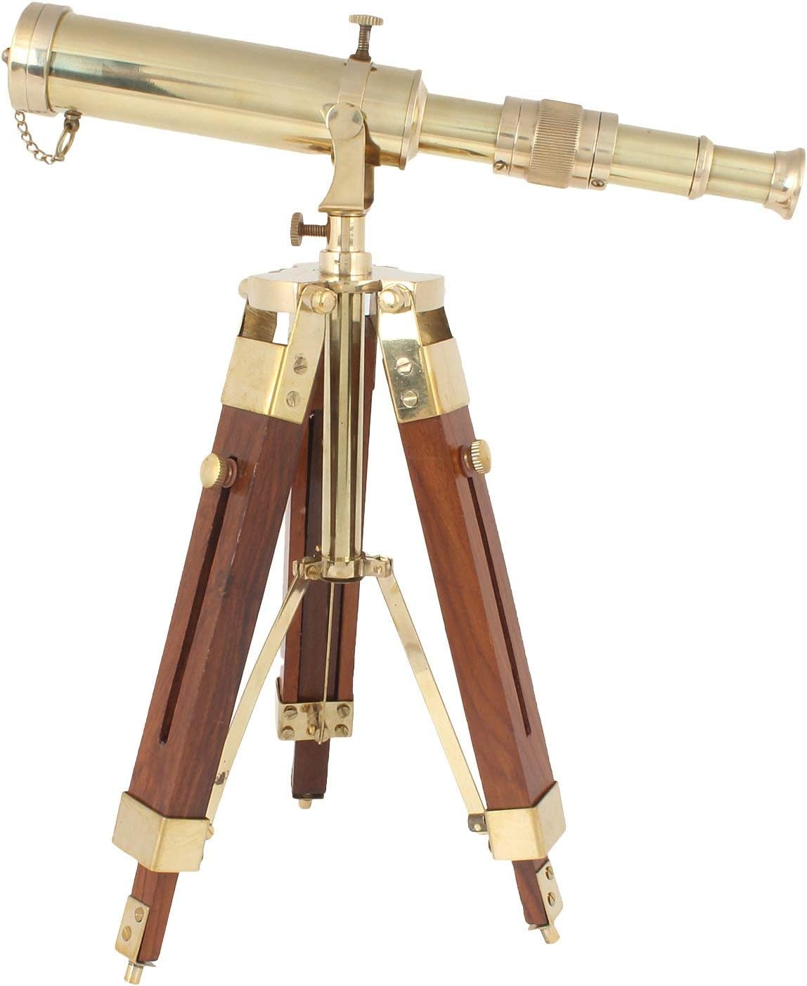 Brass Floor Standing Telescope 12" with Wooden Tripod Stand view 6