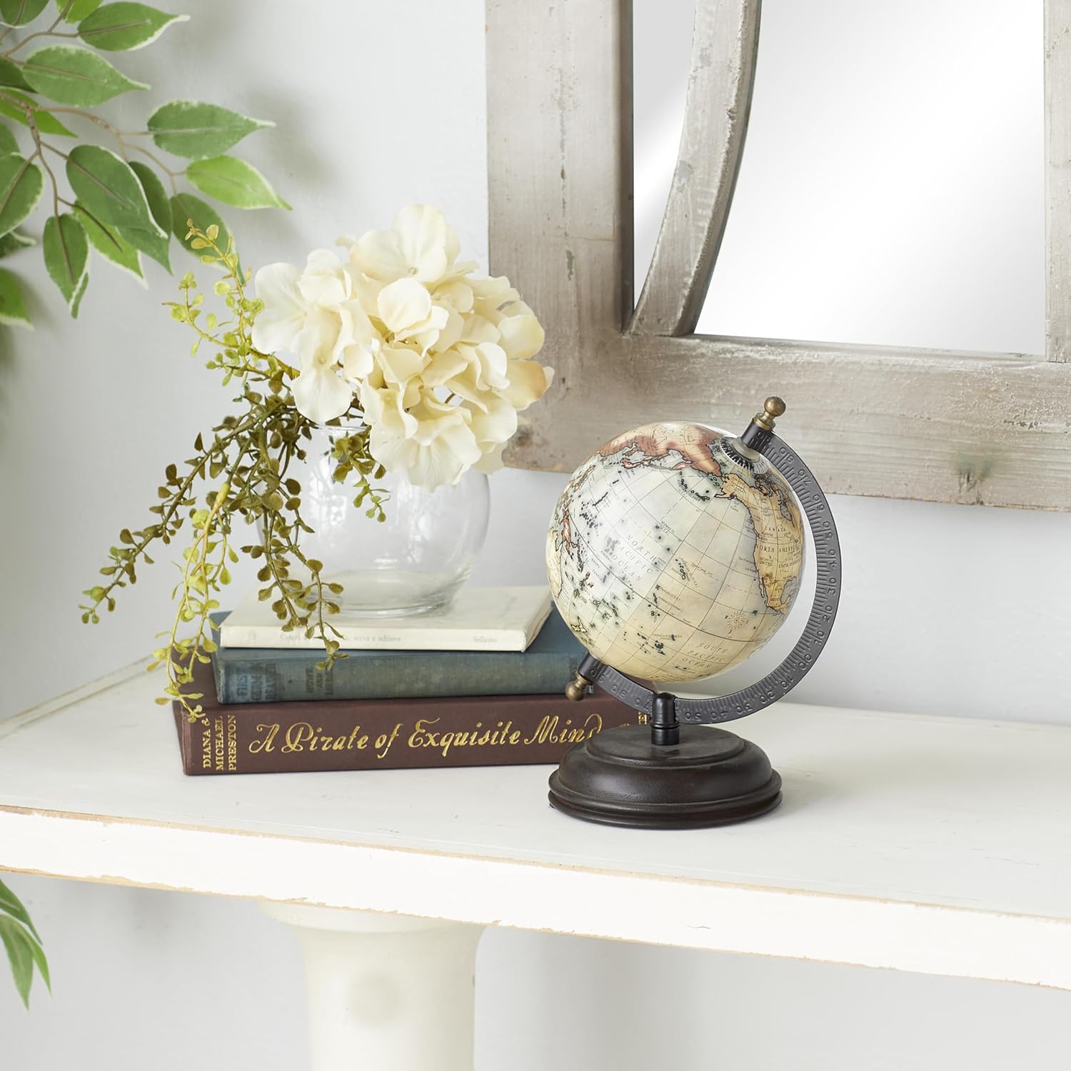 Decorative Desk Globe with Black Antique Brass Ring and Black Wooden Base view 2