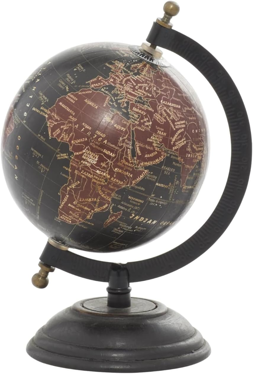 Decorative Desk Globe with Black Antique Brass Ring and Black Wooden Base view 8