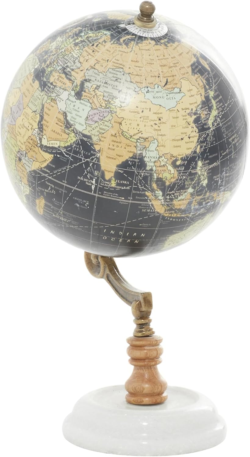 Desk Globe with Dark Map on Marble Base with Wooden and Brass Support view 4