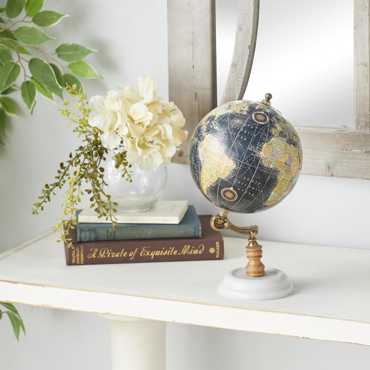 Desk Globe with Dark Map on Marble Base with Wooden and Brass Support view 6