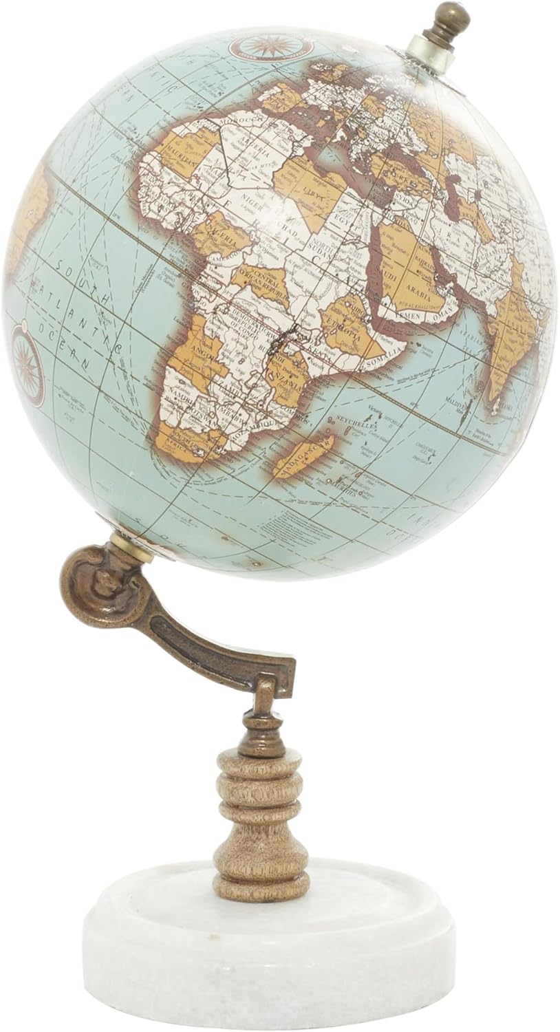 Desk Globe with Dark Map on Marble Base with Wooden and Brass Support view 8