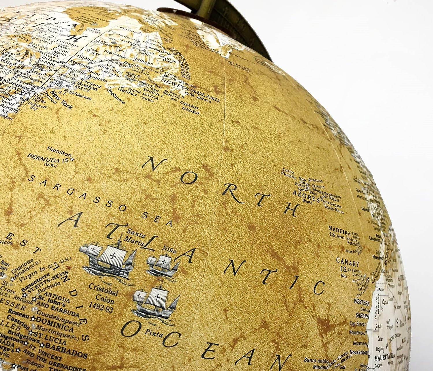 Large Desk Globe with Antique Brass Ring on Wooden Base view 3