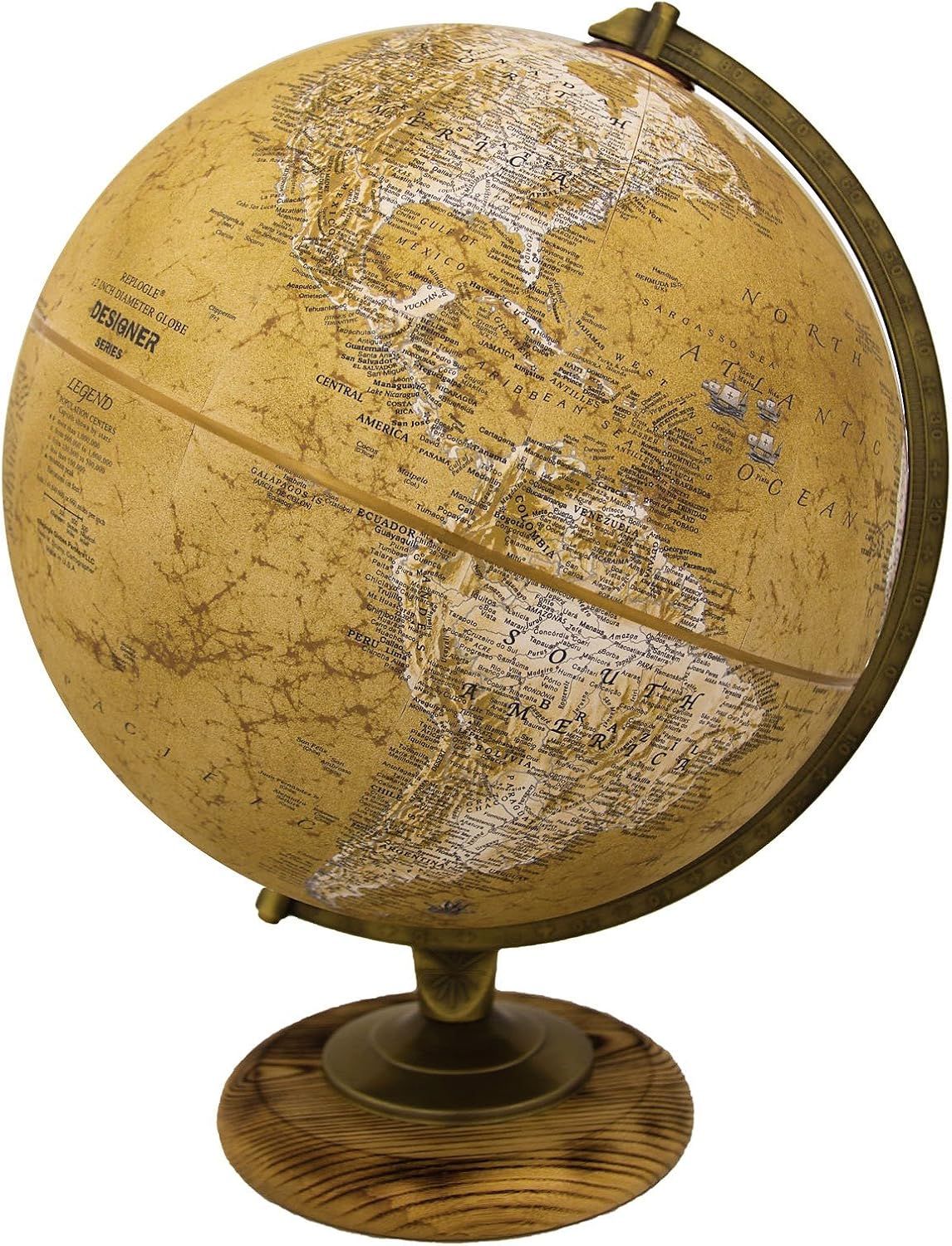 Large Desk Globe with Antique Brass Ring on Wooden Base view 6
