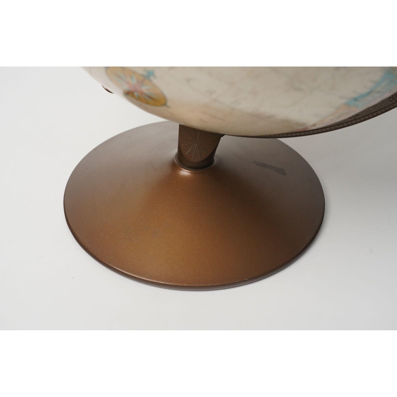 Large Desk Globe with Detailed Map on Metal Base and Antique Brass Ring view 2