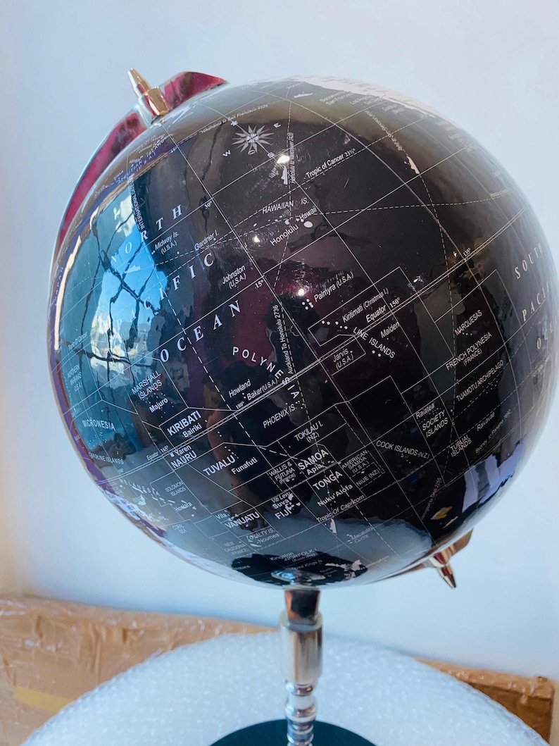 Shiny Black Globe with Chrome Nickel Stand and Black Marble Base view 4