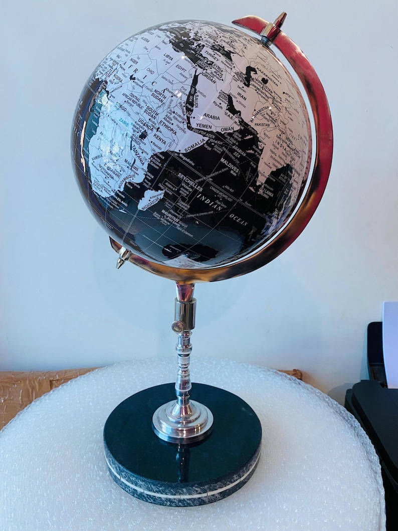 Shiny Black Globe with Chrome Nickel Stand and Black Marble Base view 5