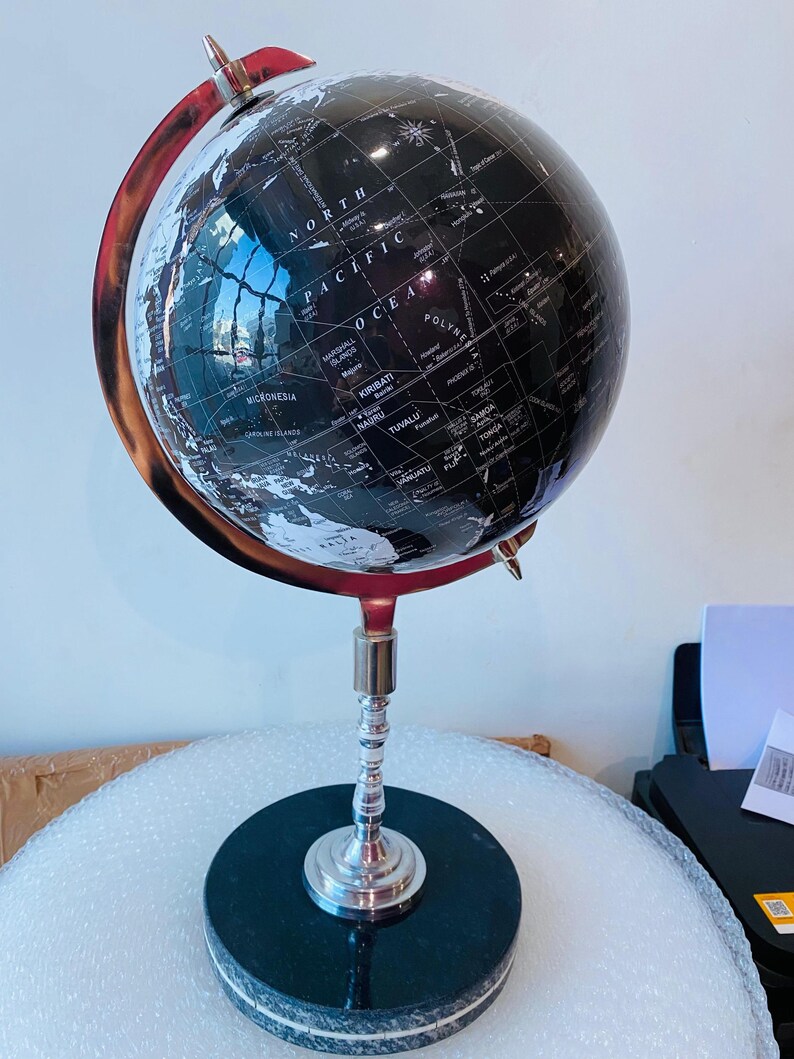 Shiny Black Globe with Chrome Nickel Stand and Black Marble Base view 7