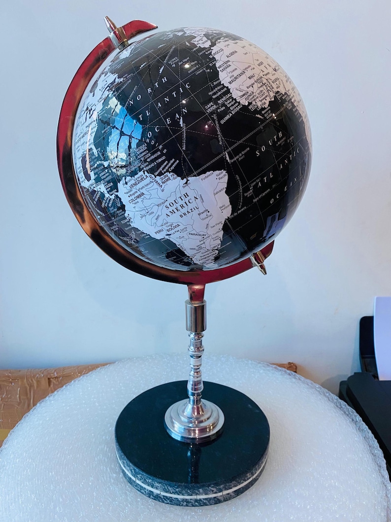Shiny Black Globe with Chrome Nickel Stand and Black Marble Base view 8