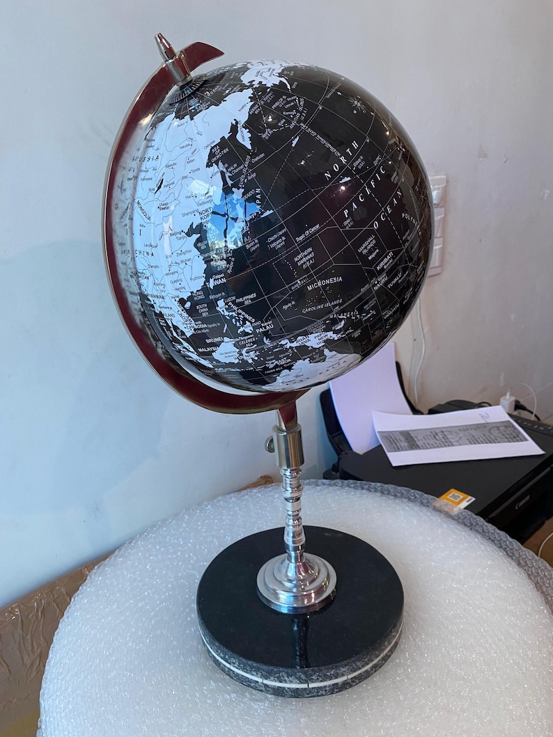 Shiny Black Globe with Chrome Nickel Stand and Black Marble Base view 9