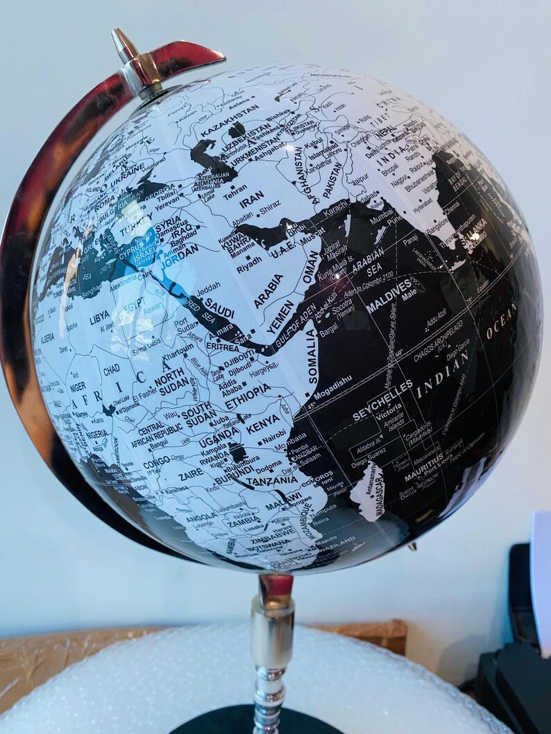 Shiny Black Globe with Chrome Nickel Stand and Black Marble Base view 10
