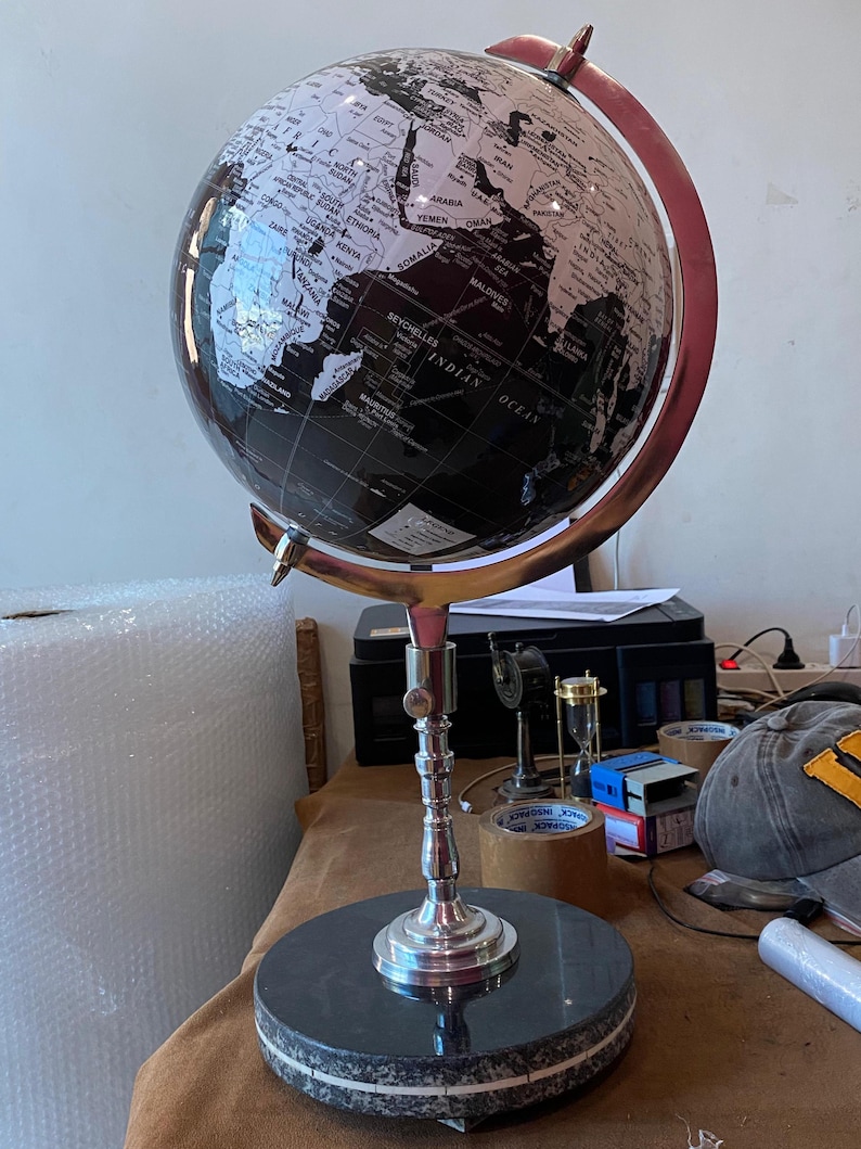 Shiny Black Globe with Chrome Nickel Stand and Black Marble Base view 11