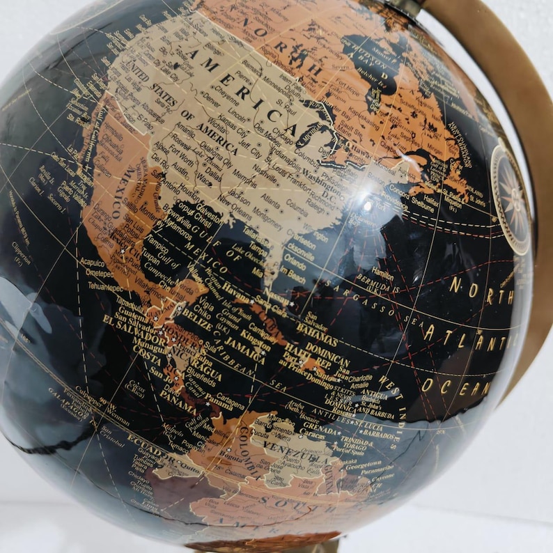 Antique Brass Desk Globe with Four-Horse Stand and Working Compass Base view 2