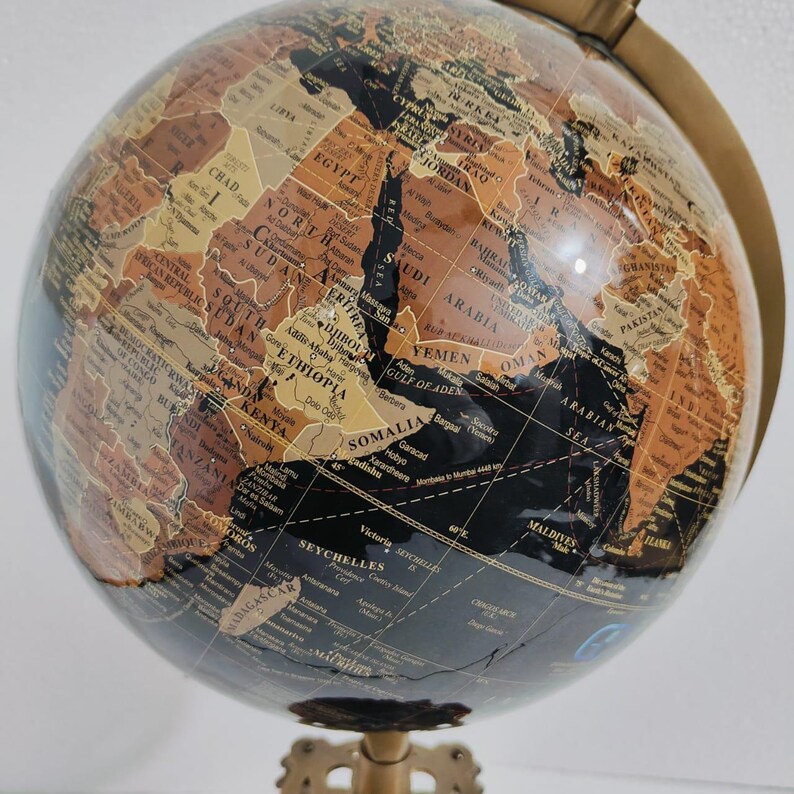 Antique Brass Desk Globe with Four-Horse Stand and Working Compass Base view 3