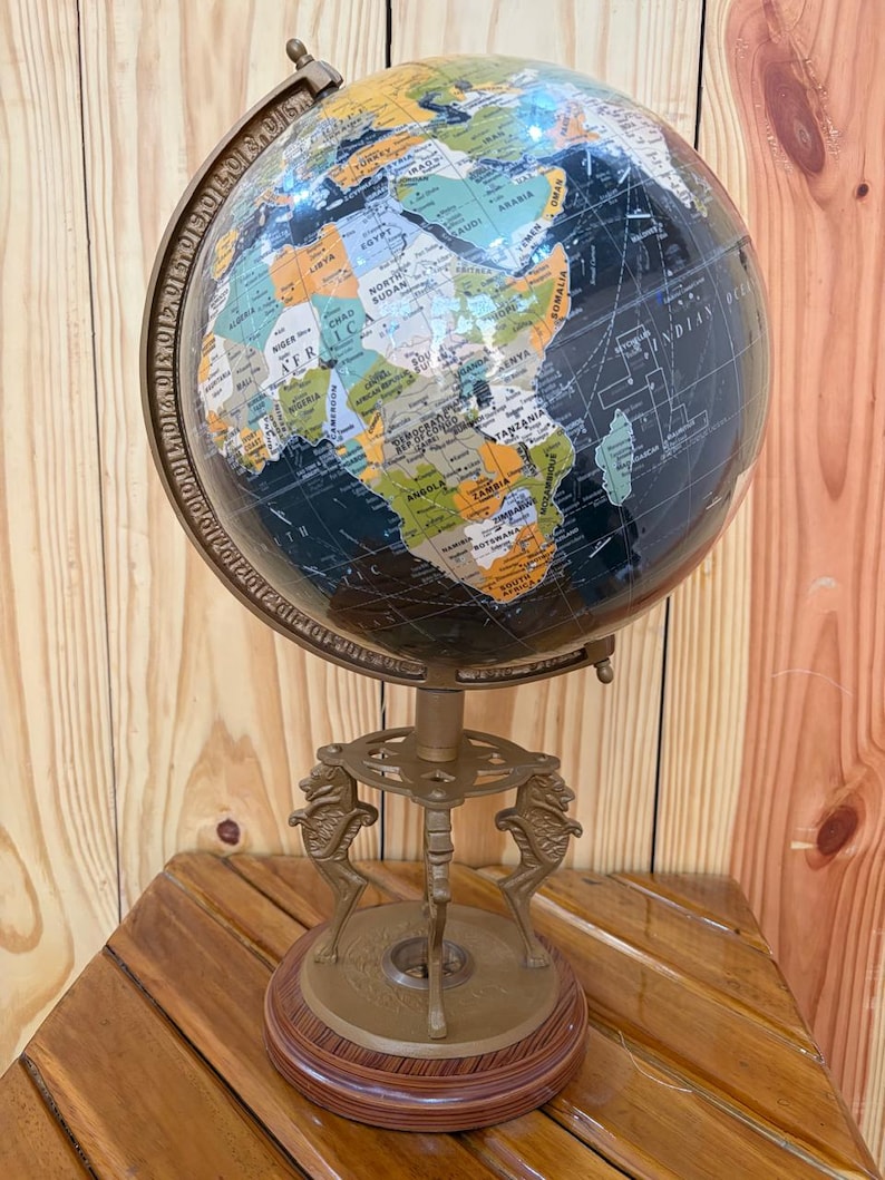 Antique Brass Desk Globe with Four-Horse Stand and Working Compass Base view 6