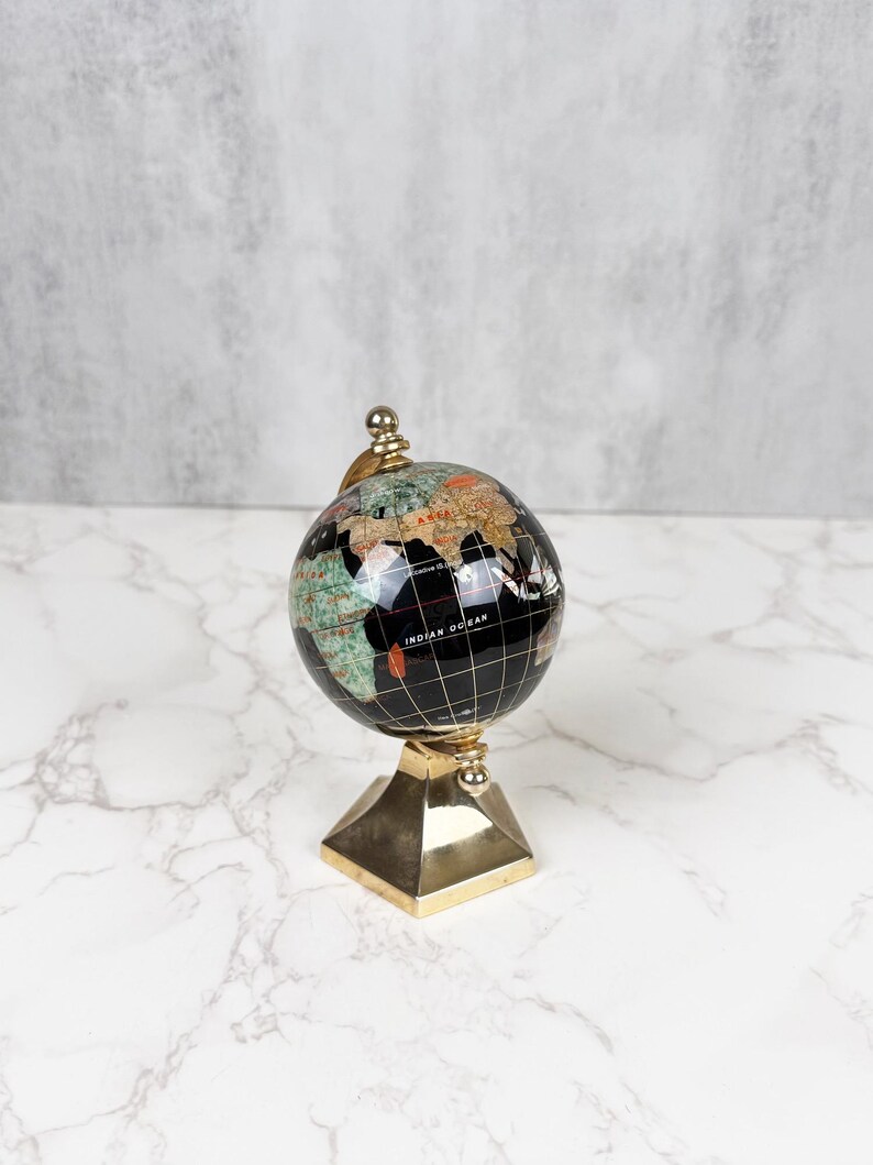 Small Brass Desk Globe with Black Gemstone-Inlaid World Map view 8