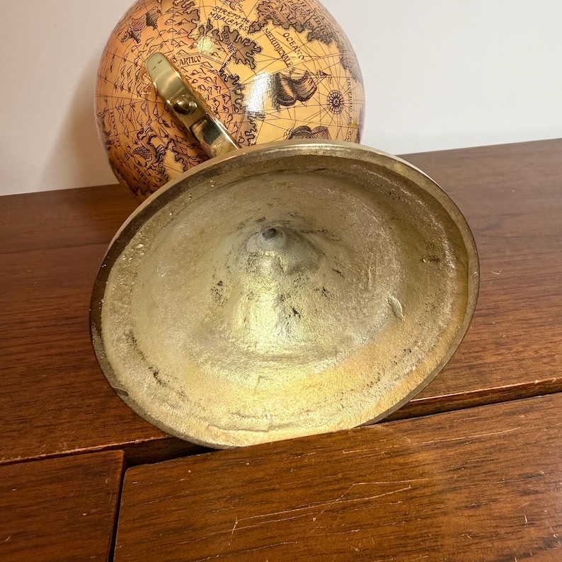 Vintage Polished Brass Globe with Historical World Map view 6