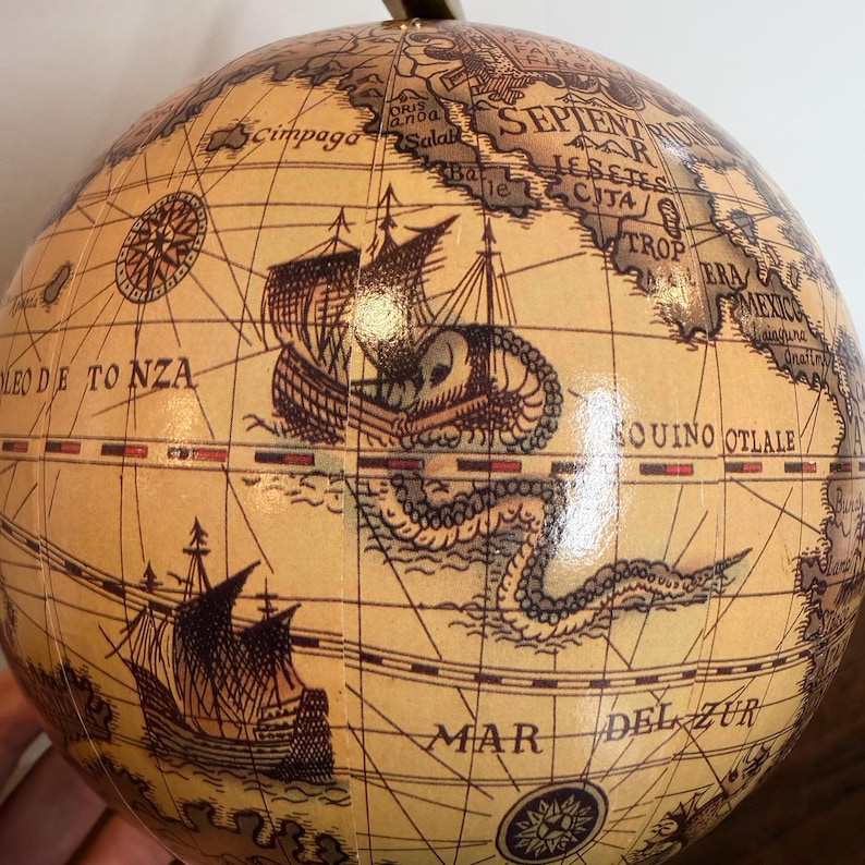 Vintage Polished Brass Globe with Historical World Map view 8