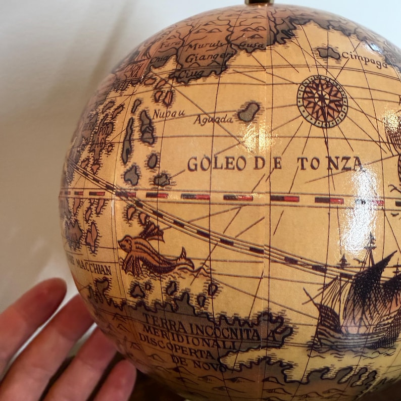 Vintage Polished Brass Globe with Historical World Map view 9