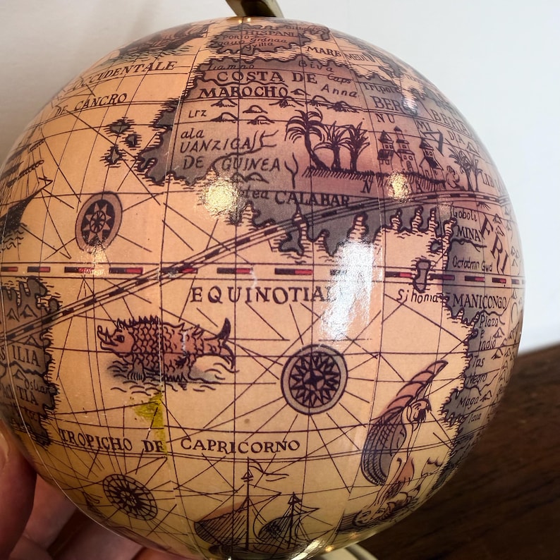 Vintage Polished Brass Globe with Historical World Map view 11