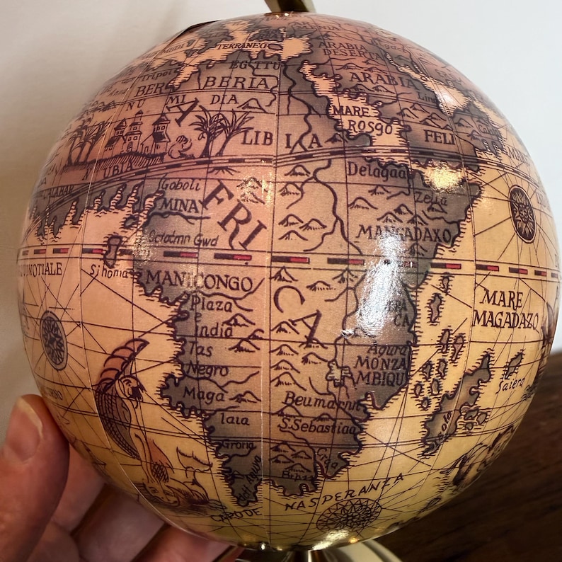 Vintage Polished Brass Globe with Historical World Map view 12