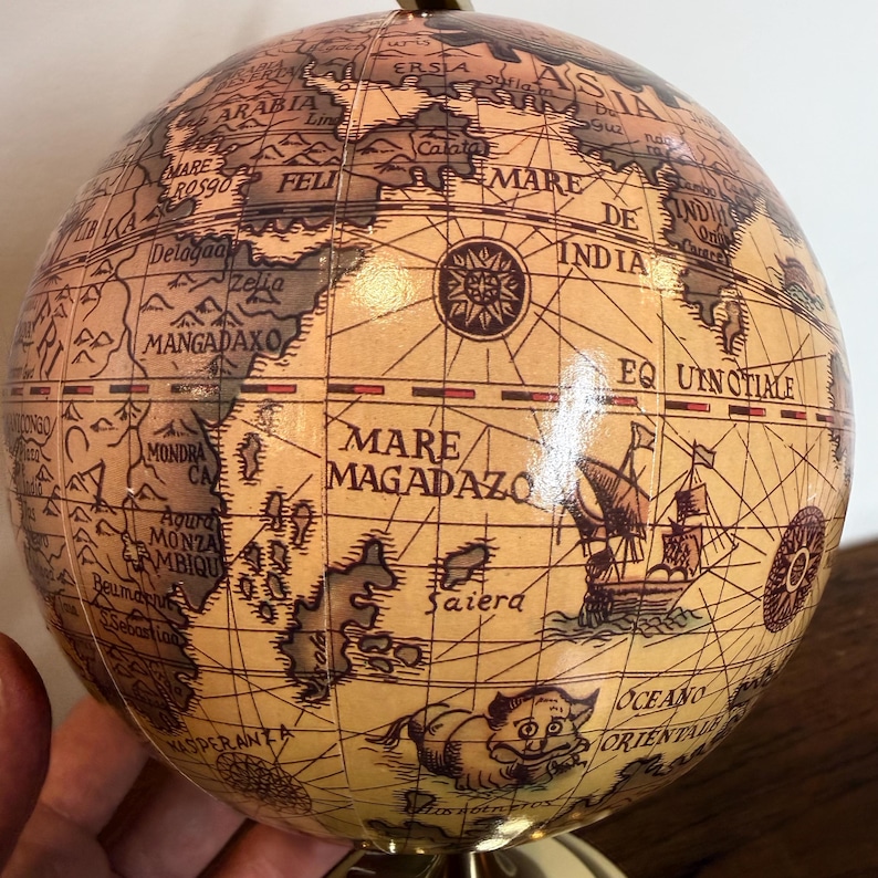 Vintage Polished Brass Globe with Historical World Map view 13