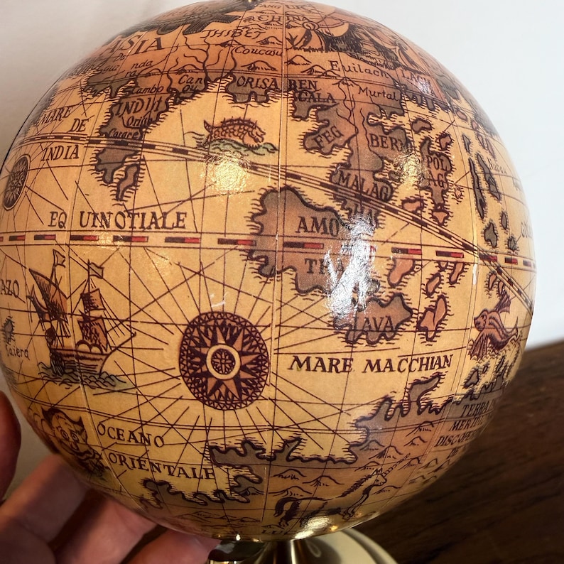 Vintage Polished Brass Globe with Historical World Map view 14