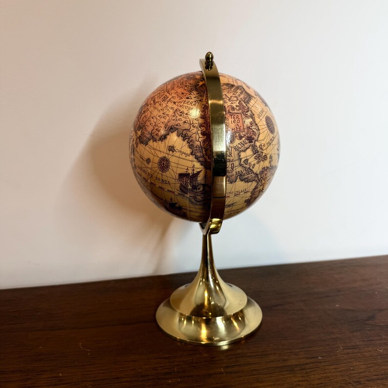 Vintage Polished Brass Globe with Historical World Map view 17