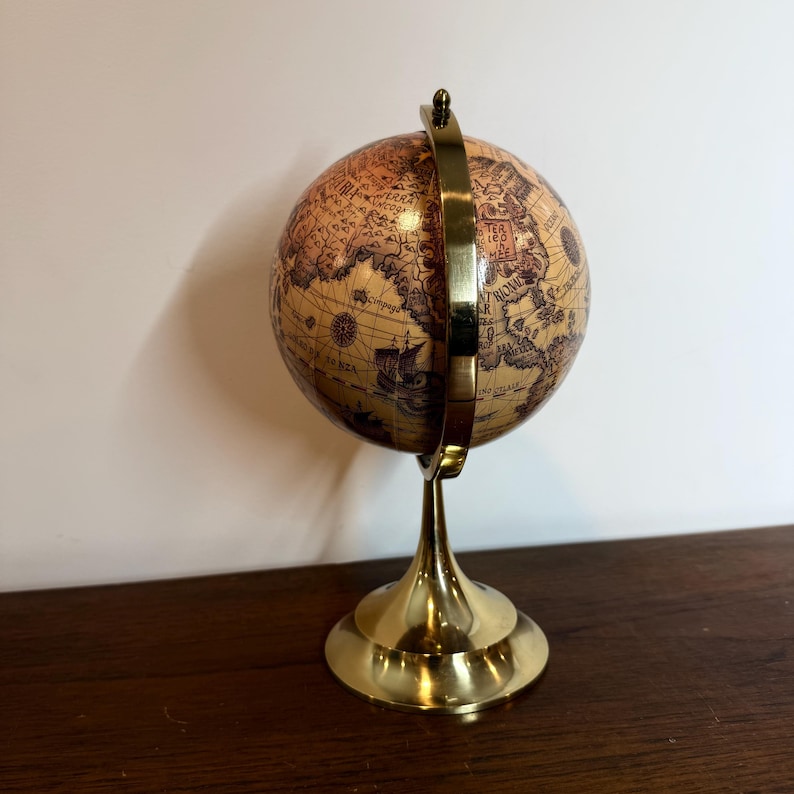 Vintage Polished Brass Globe with Historical World Map view 18