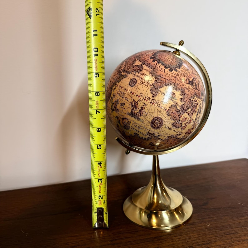 Vintage Polished Brass Globe with Historical World Map view 19