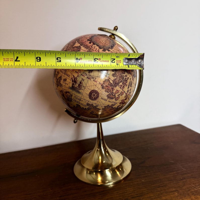 Vintage Polished Brass Globe with Historical World Map view 20