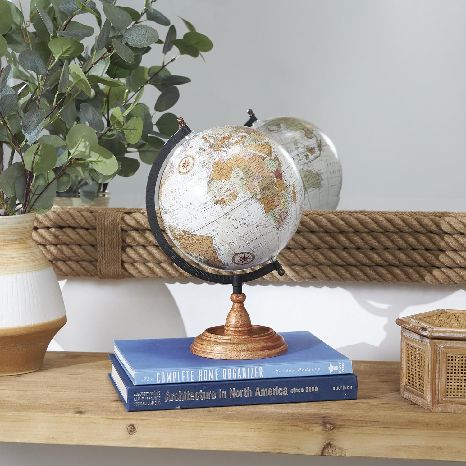 Solid Brass Desk Globe with Black Meridian Ring and Rosewood Base view 2
