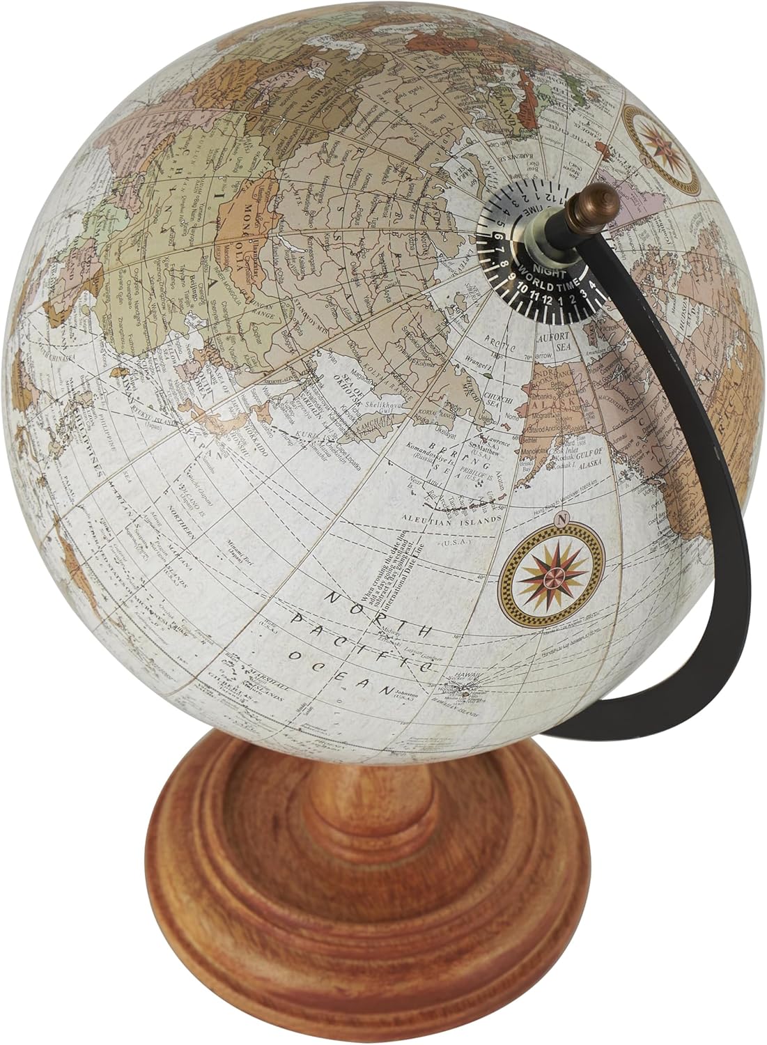 Solid Brass Desk Globe with Black Meridian Ring and Rosewood Base view 4