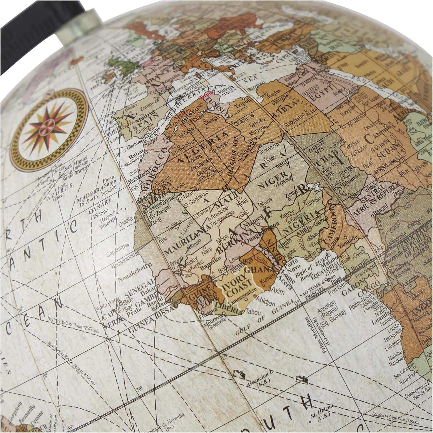 Solid Brass Desk Globe with Black Meridian Ring and Rosewood Base view 5