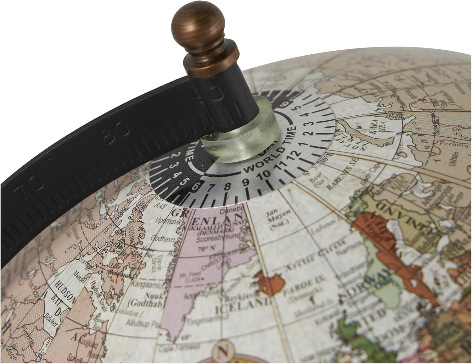 Solid Brass Desk Globe with Black Meridian Ring and Rosewood Base view 6