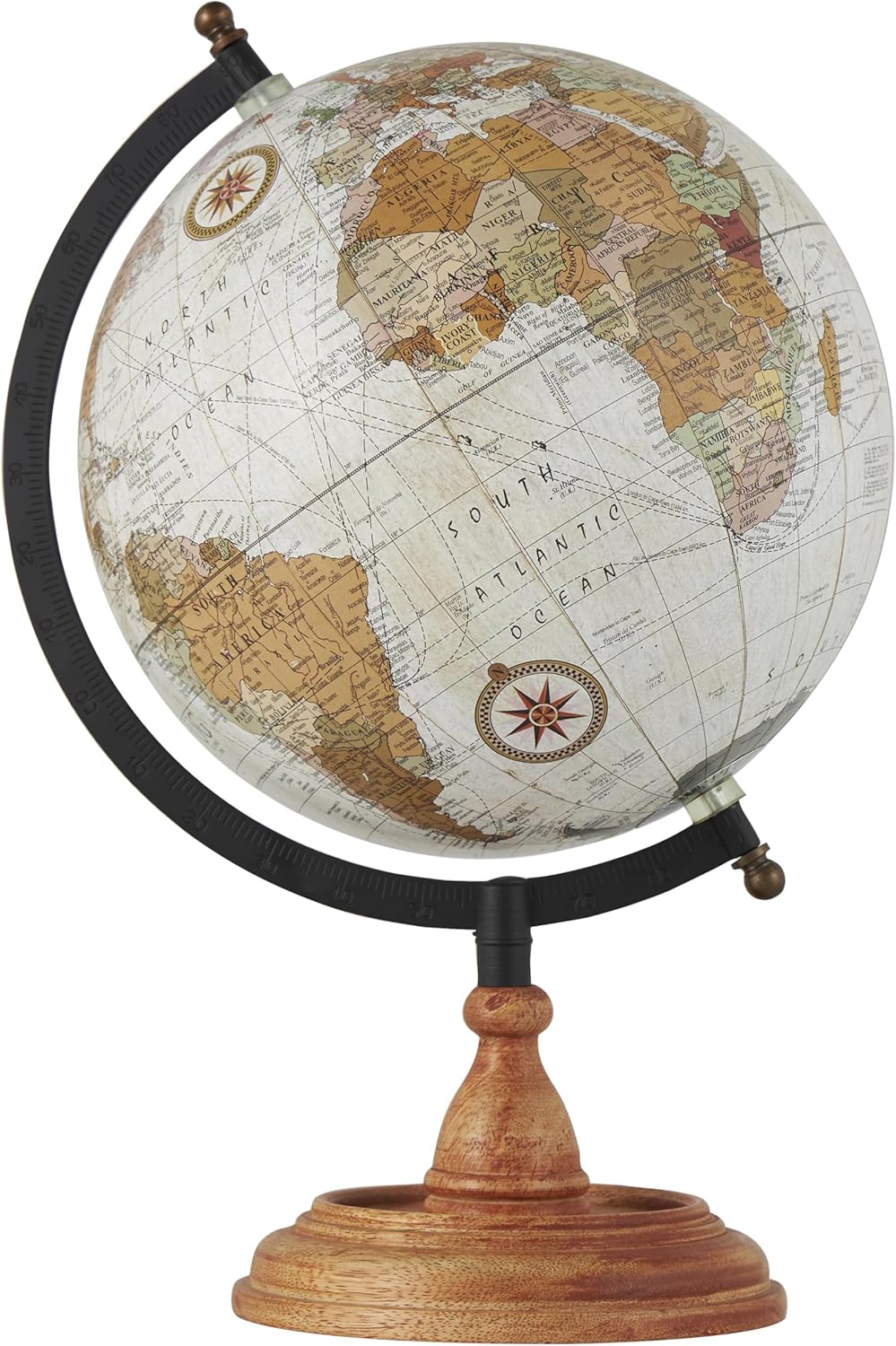Solid Brass Desk Globe with Black Meridian Ring and Rosewood Base view 11