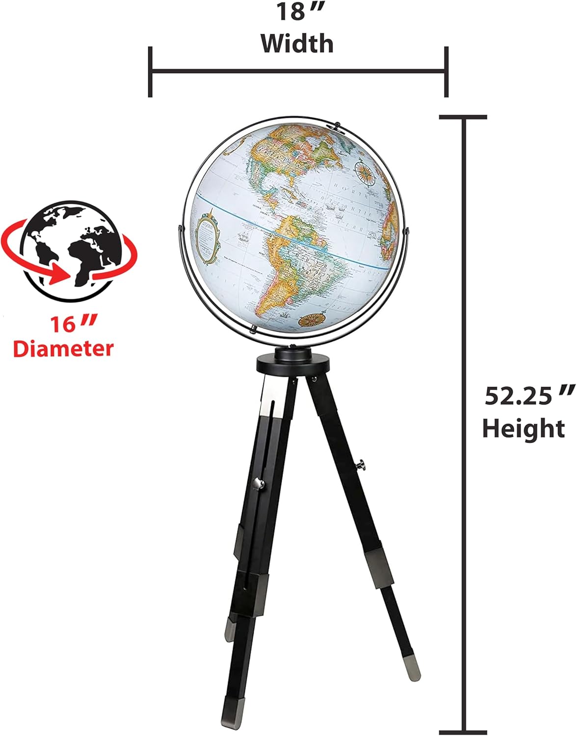 Decorative World Globe with Adjustable Black Stand view 3