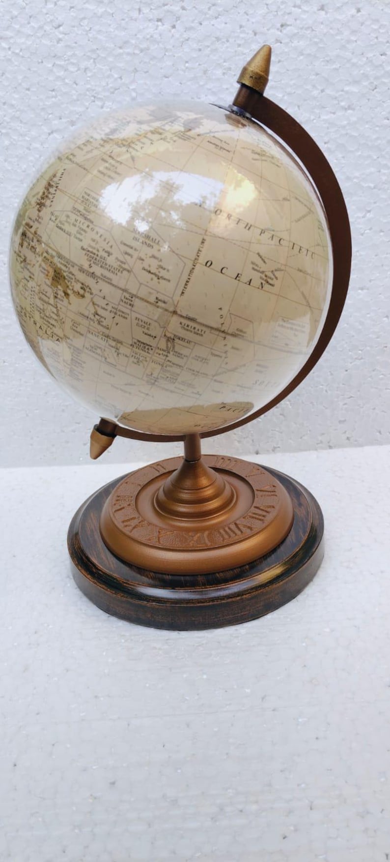 Vintage Desk Globe with Copper-Plated Brass Ring and Rosewood Base view 2
