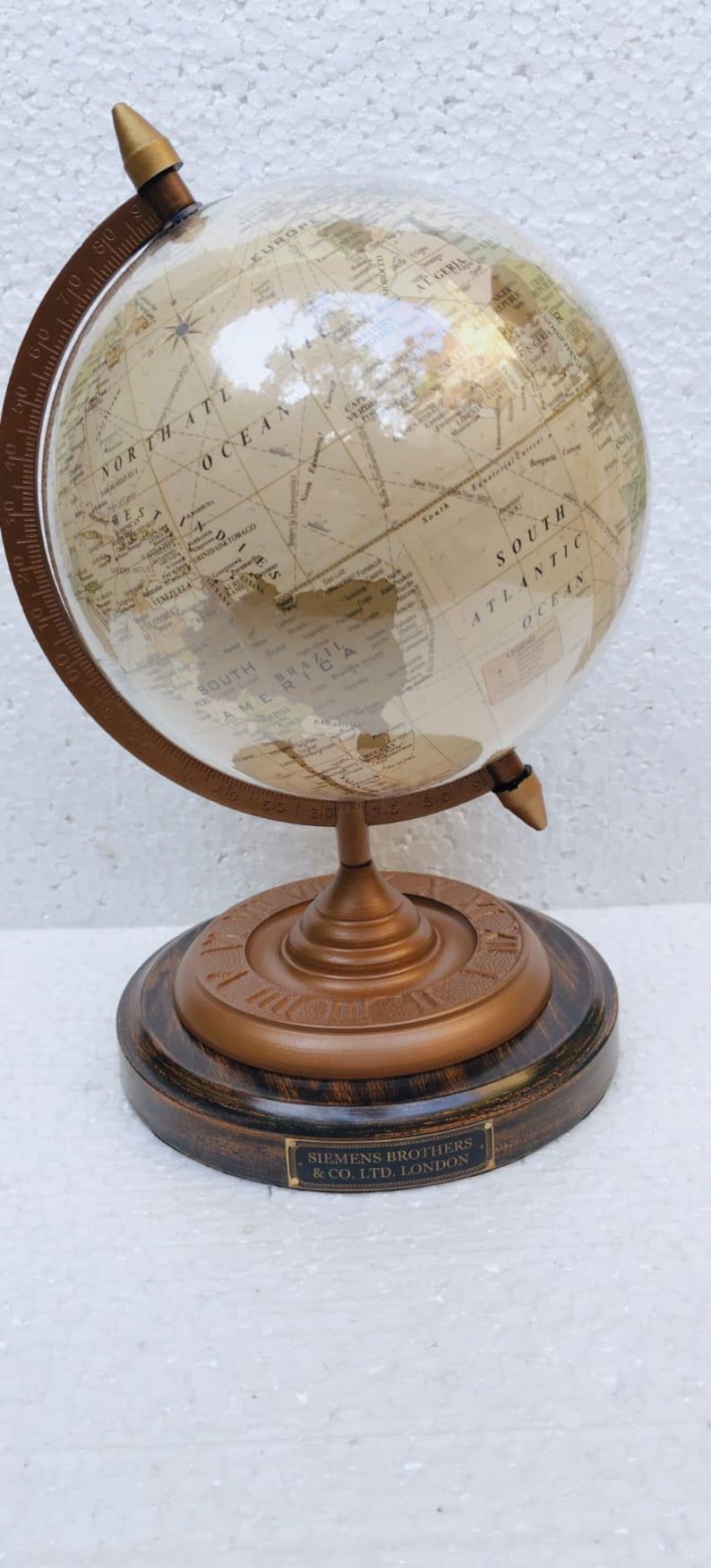 Vintage Desk Globe with Copper-Plated Brass Ring and Rosewood Base view 3