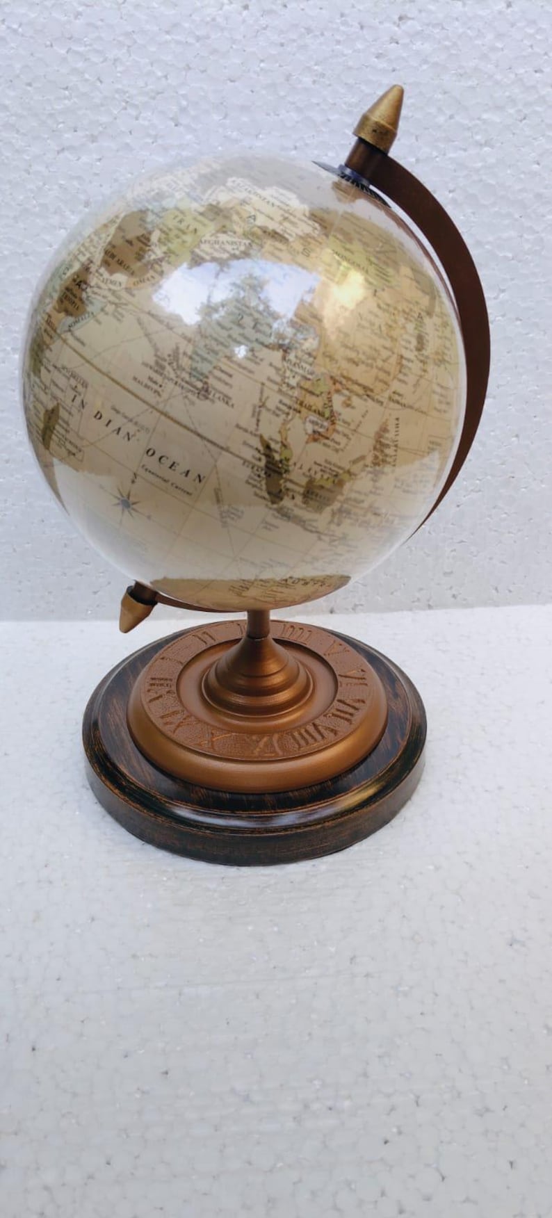 Vintage Desk Globe with Copper-Plated Brass Ring and Rosewood Base view 4