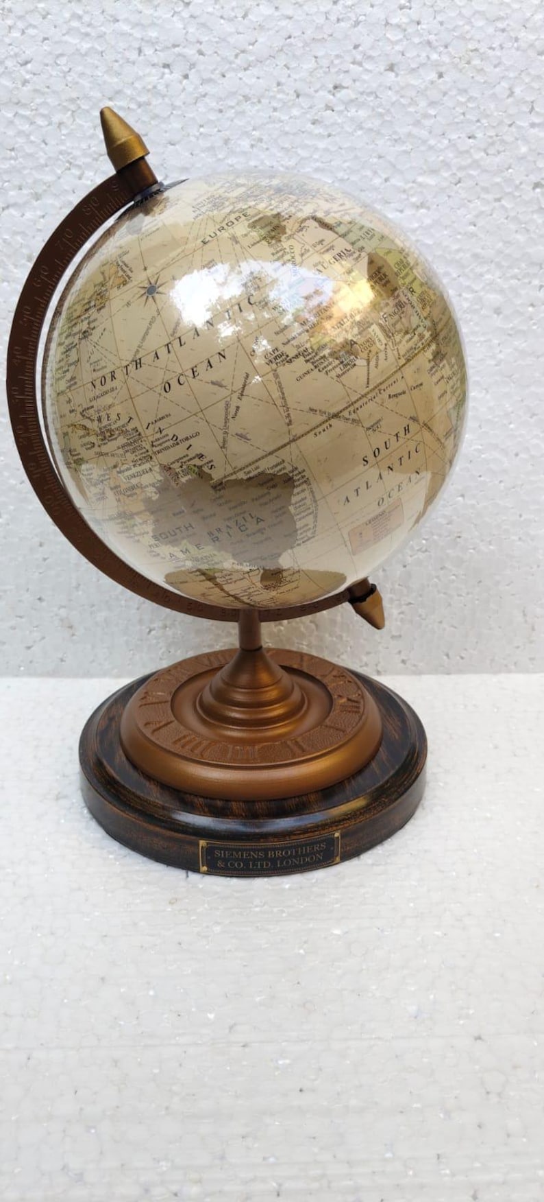 Vintage Desk Globe with Copper-Plated Brass Ring and Rosewood Base view 9
