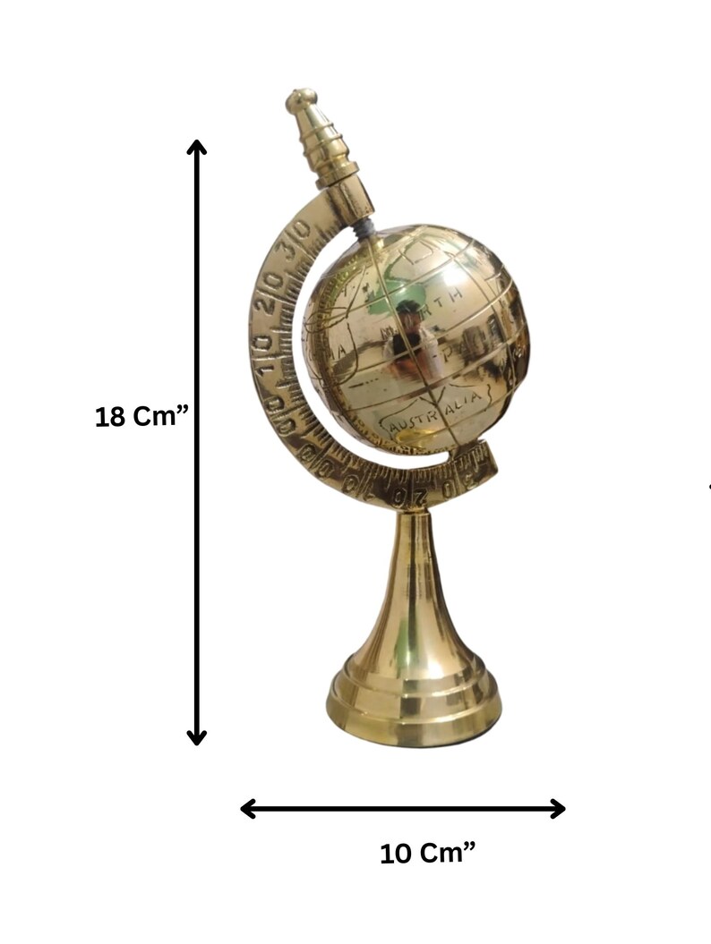 Compact Polished Brass Desk Globe view 3