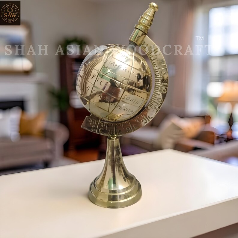 Compact Polished Brass Desk Globe view 5