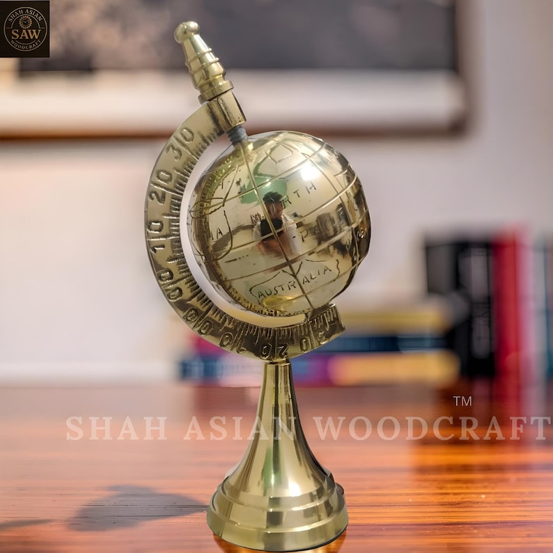 Compact Polished Brass Desk Globe view 6
