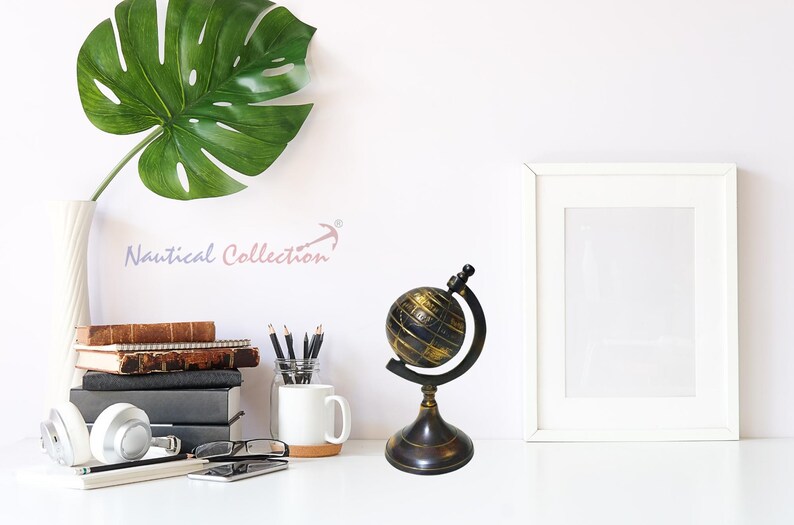 Small Brass Desk Globe with Dark Antique Finish view 2