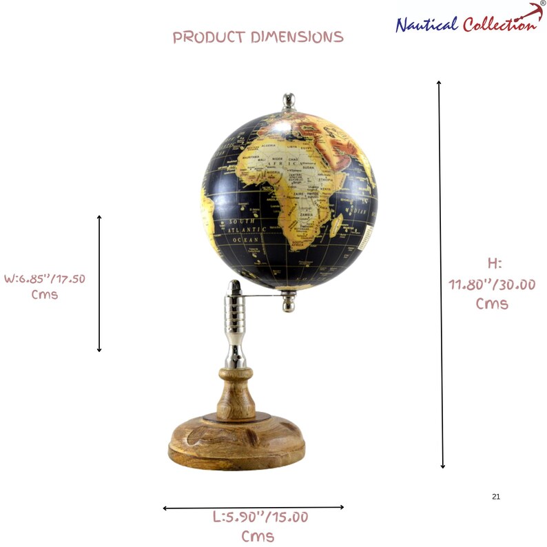 Nautical Collection Globe with Black and Gold Map on Wooden Base view 2