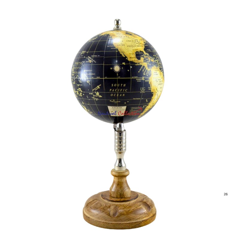 Nautical Collection Globe with Black and Gold Map on Wooden Base view 4