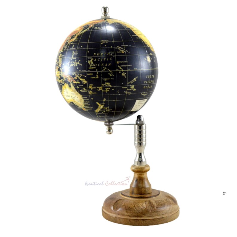 Nautical Collection Globe with Black and Gold Map on Wooden Base view 5