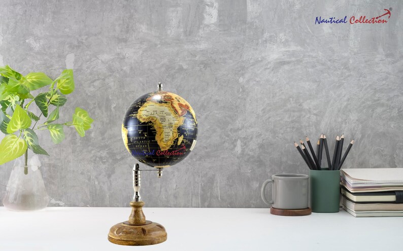 Nautical Collection Globe with Black and Gold Map on Wooden Base view 9